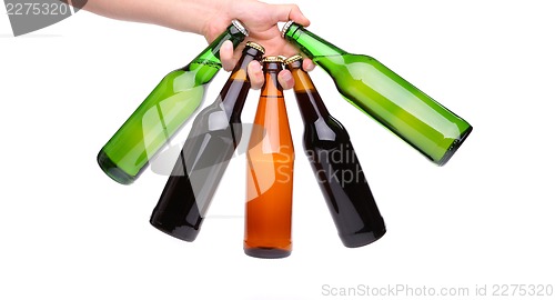 Image of Five beer bottle hand