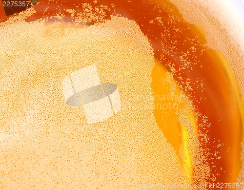 Image of Glass of beer, top view close-up.