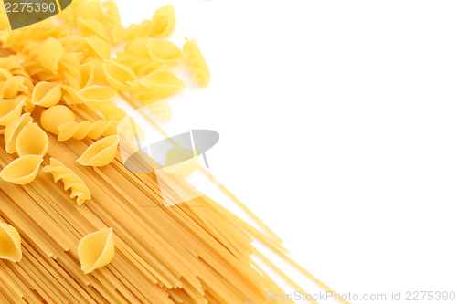 Image of Frame of different pasta and a white background