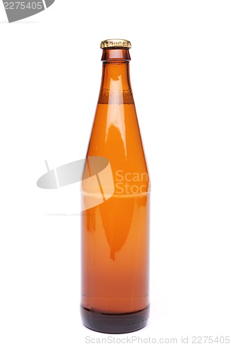 Image of A brown bottle with drink on white background.