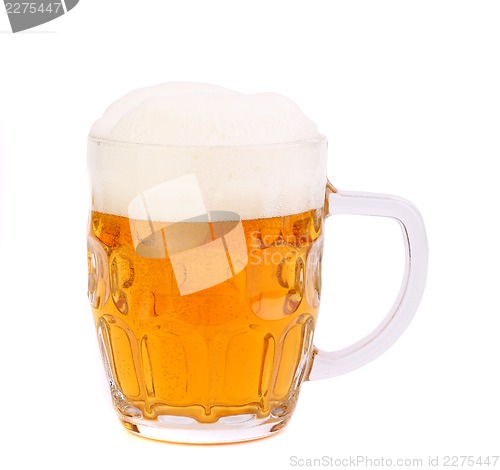 Image of mug of beer with froth isolated on white