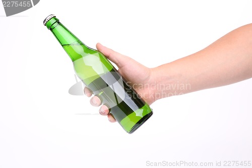 Image of Hand with beer bottle isolated