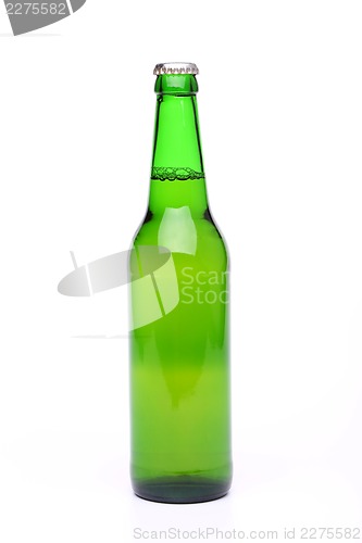 Image of Bottle of light beer on white background.