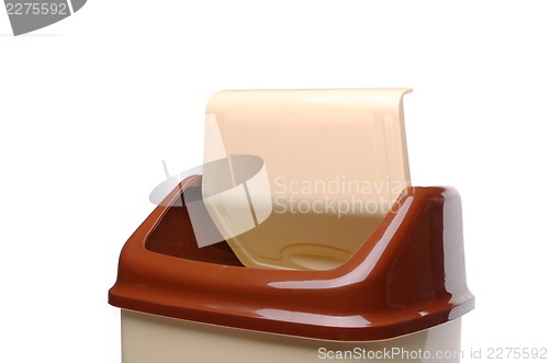 Image of Top plastic trash can open