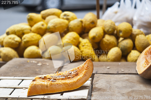 Image of piece of fresh sliced pumpkin