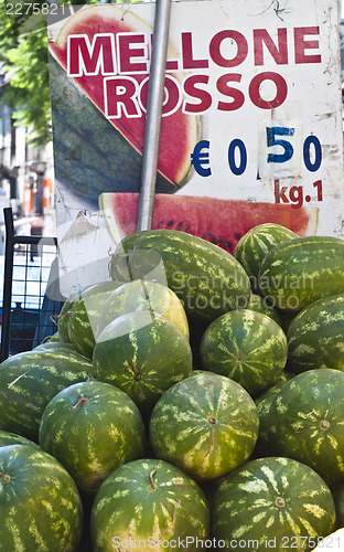 Image of watermelons for sale at the local market