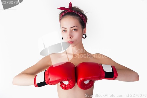 Image of beautiful nude girl with boxing gloves