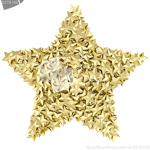 Image of Star shape composed of small golden stars on white