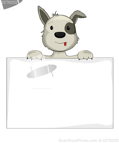 Image of Dog holding banner