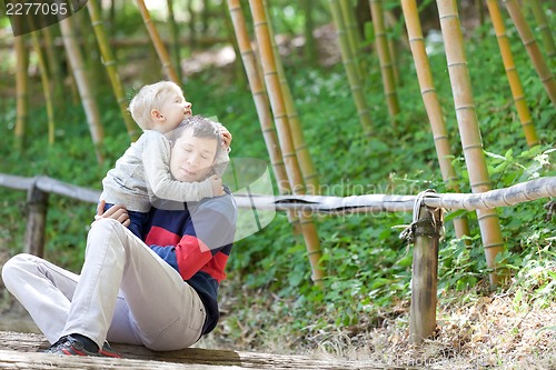 Image of family of two outdoors