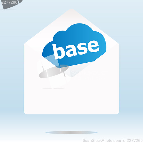 Image of base word on blue cloud, paper mail envelope
