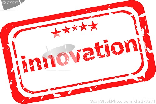 Image of innovation on red rubber stamp over a white background