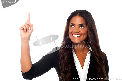 Image of Corporate lady pointing upwards