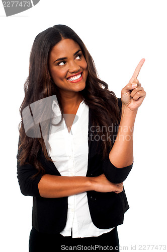 Image of Female representative pointing away