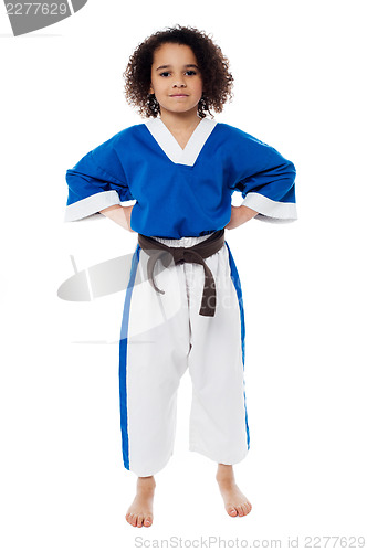 Image of Young confident karate kid posing