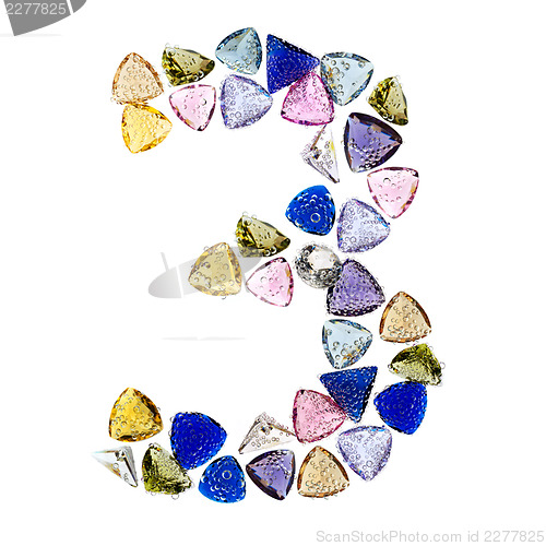Image of Gemstones numbers collection, figure 3. Isolated on white backgr