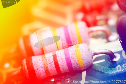 Image of Colored electronic components, shallow depth of field