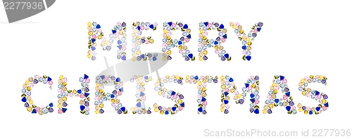 Image of Gemstones words, "MERRY CHRISTMAS". Isolated on white background