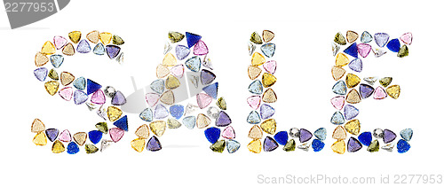 Image of Gemstones words, "SALE". Isolated on white background.