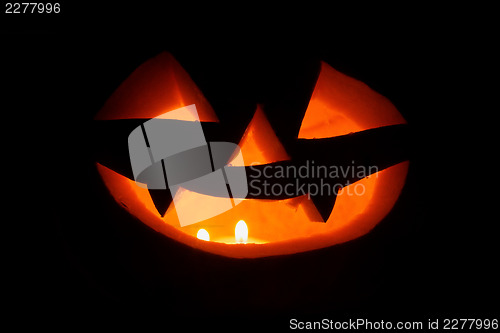Image of Spooky halloween pumpkins (jack-o-lantern). Closeup shot.