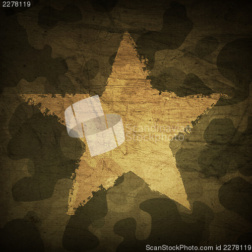 Image of Military camouflage background with grunge star.