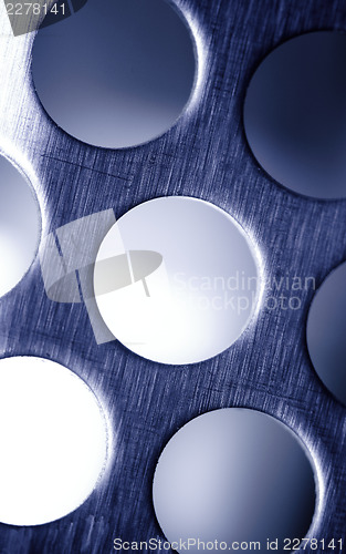 Image of Blue Steel. Metal Lattice background.