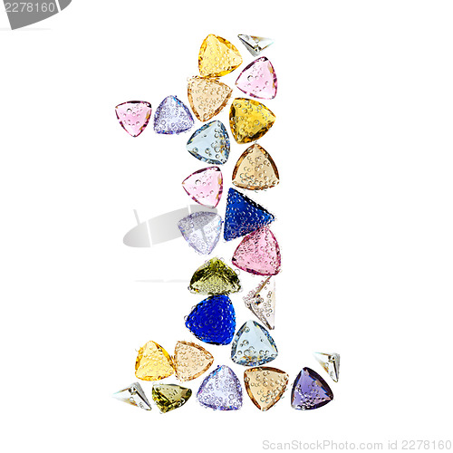 Image of Gemstones numbers collection, figure 1. Isolated on white backgr