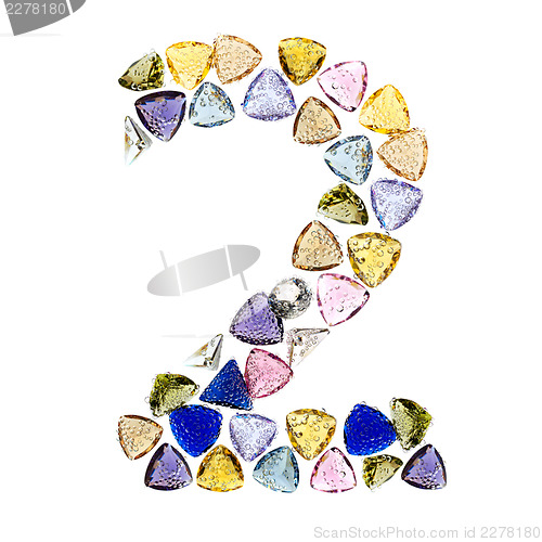 Image of Gemstones numbers collection, figure 2. Isolated on white backgr