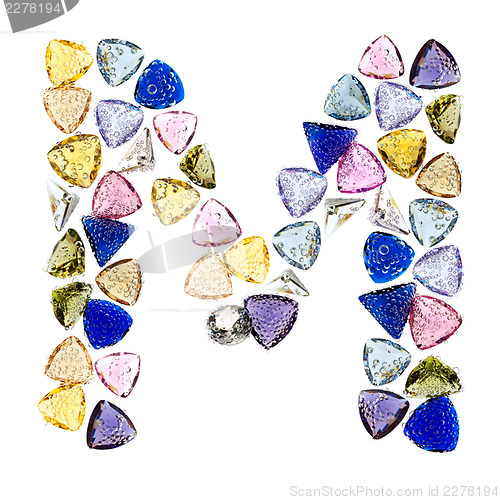 Image of Gemstones alphabet, letter A. Isolated on white background.