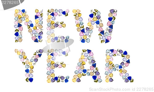 Image of Gemstones words, "NEW YEAR". Isolated on white background.