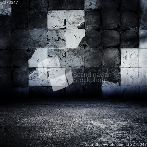 Image of Dark Grungy Abandoned Tiled Room.