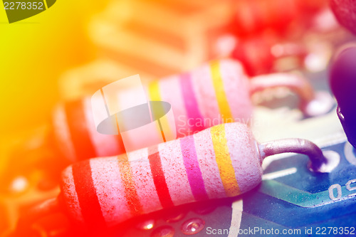 Image of Colored electronic components, shallow depth of field