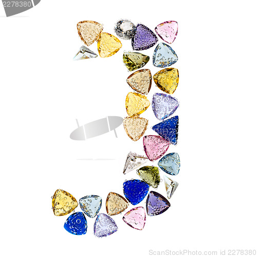 Image of Gemstones alphabet, letter J. Isolated on white background.