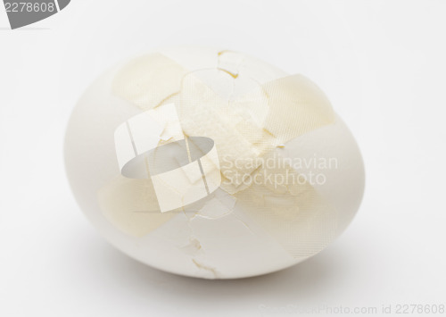 Image of Cracked white egg with plastic plaster