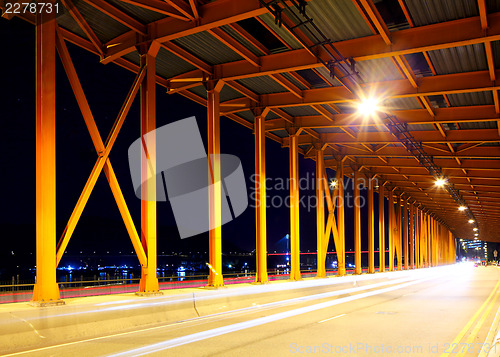 Image of Stainless steel tunnel at night 