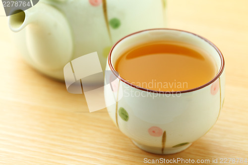 Image of Cup of tea with teapot