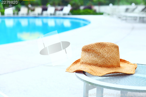 Image of Wicker hat with swimming pool