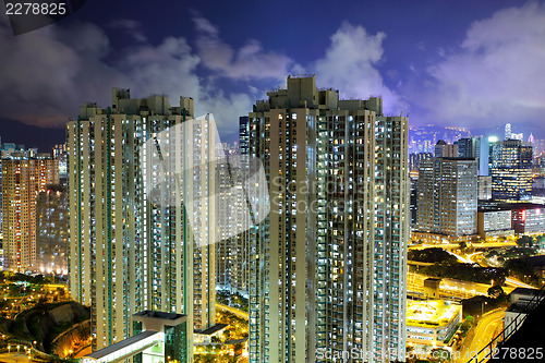 Image of Illuminated architecture in Hong Kong at night 