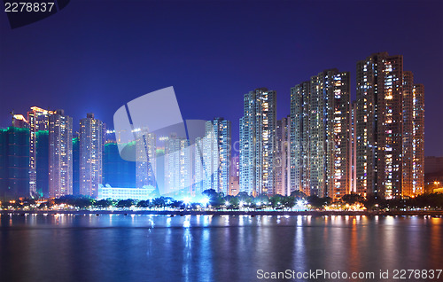 Image of Apartment building in Hong Kong at night