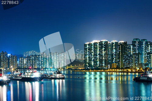 Image of Apartment Buildings in Hong Kong at night