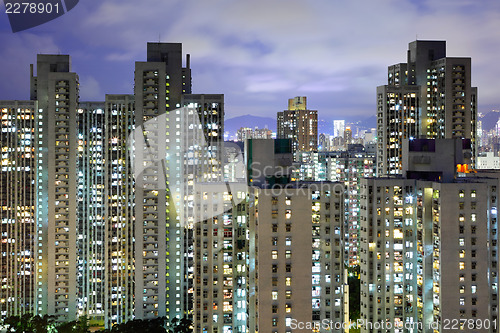 Image of Apartment building in Hong Kong at night