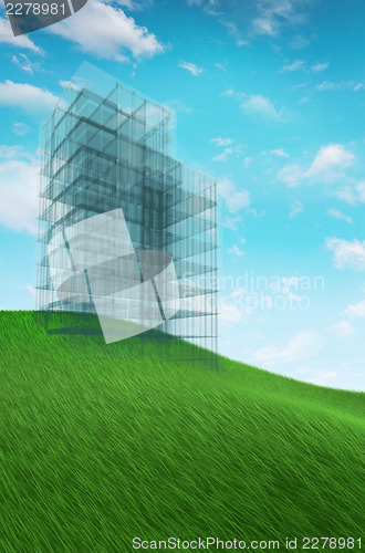 Image of Building concept on hilly meadow