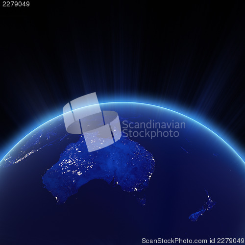 Image of Australia and New Zeland city lights at night