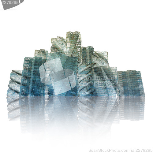 Image of Buildings reflection white isolated