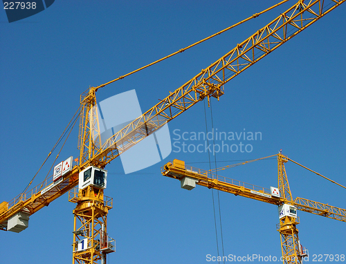 Image of two cranes against the blue sky