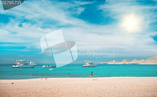 Image of Lagoon with yachts and beach