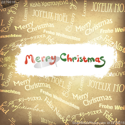 Image of Retro Christmas greetings in different languages. Vector, EPS10