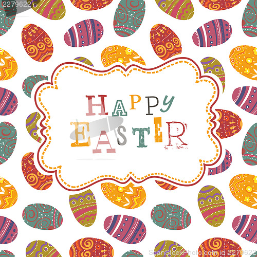 Image of Easter greeting on seamless eggs pattern. Vector, EPS10