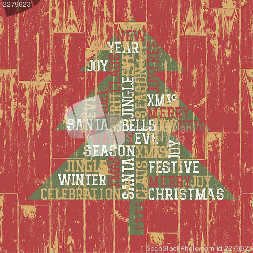 Image of Xmas tree on wooden texture. Vintage styled illustration, EPS10.