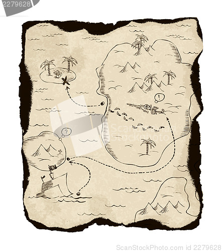 Image of Old treasure map with burned edges. 